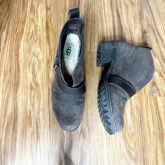 UGG‎ Wright Suede Belted Ankle Boots Brown Block Heel Buckle sz 6 - Picture 7 of 9